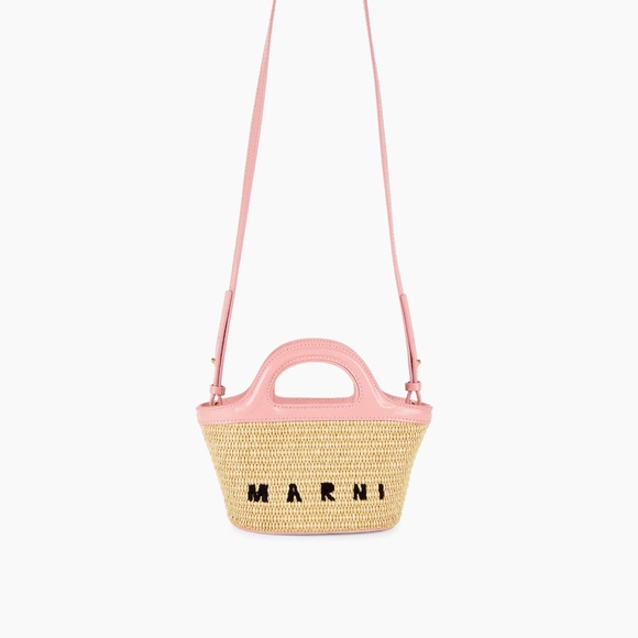 Marni Beach Raffia Trendy bag Black letter Pink leather - Picture 2 of 5